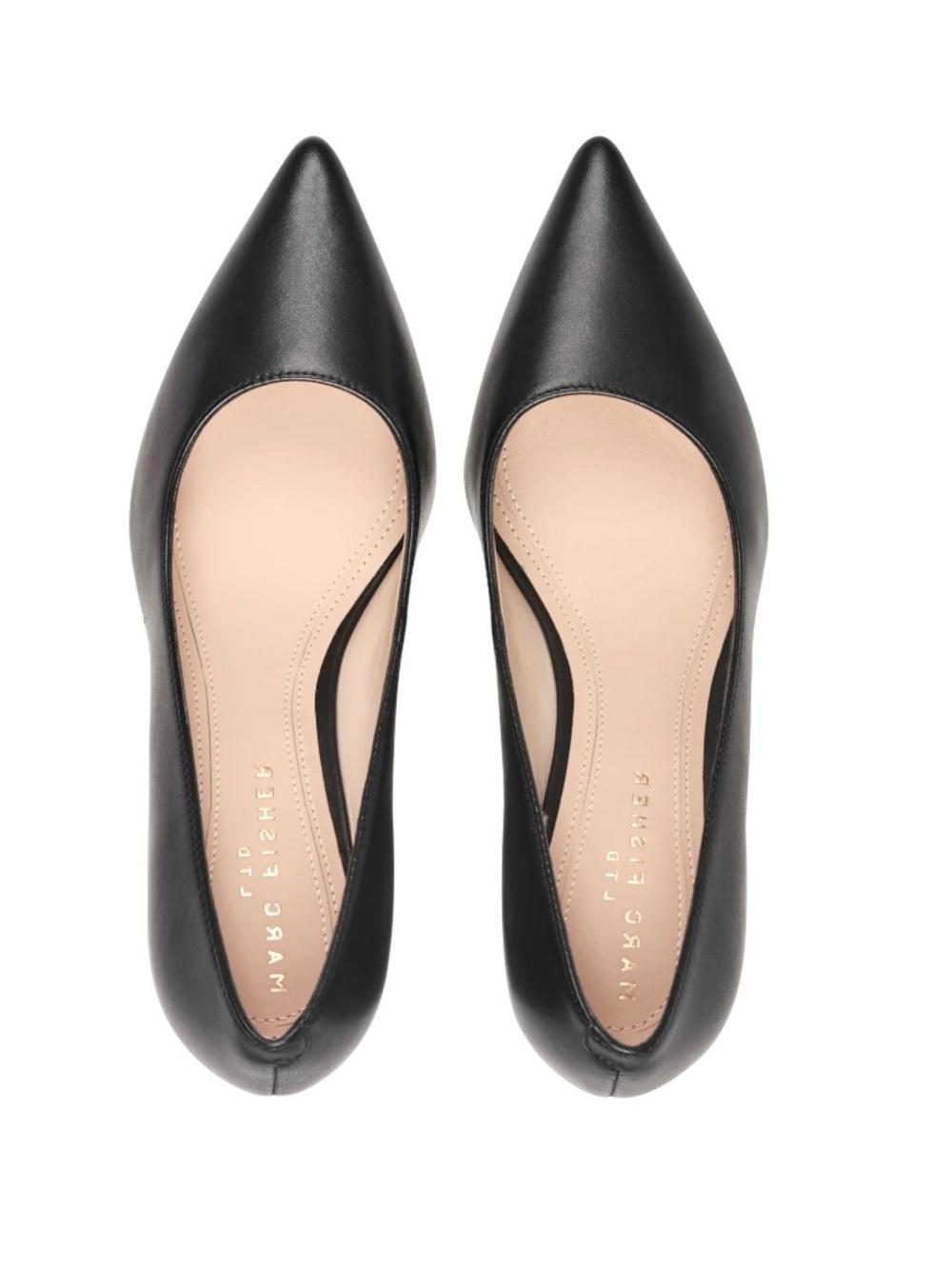 MARC FISHER Zala Black Leather Classic Pointed Toe Medium Block Heel Pumps 7 - Picture 8 of 15